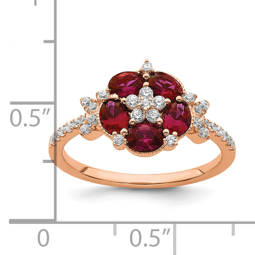 14K Rose Gold Lab Grown Diamond VS/SI+ G+ Created.Ruby Floral Ring