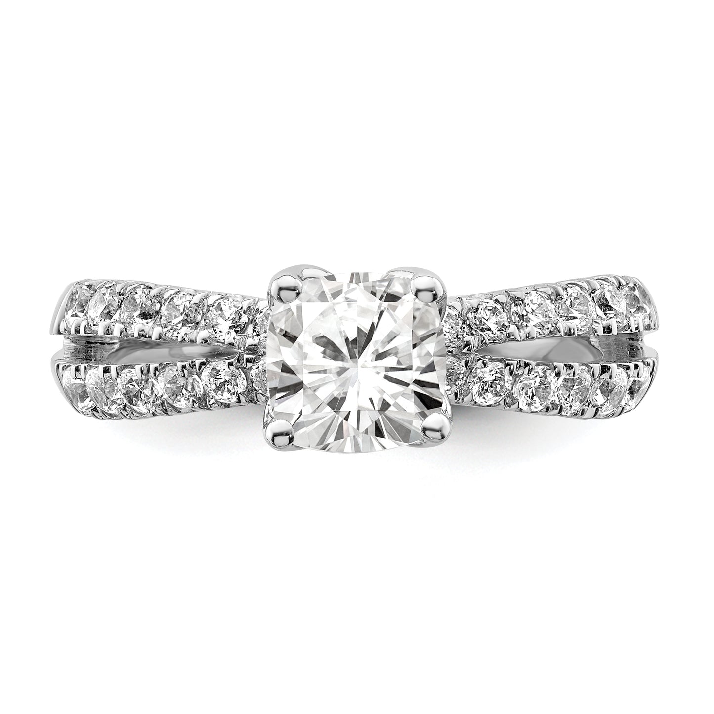 14k White Gold 5/8 Ct. Lab Grown Diamond VS/SI+ G+ 1 Ct. Center Cushion Engagement Ring