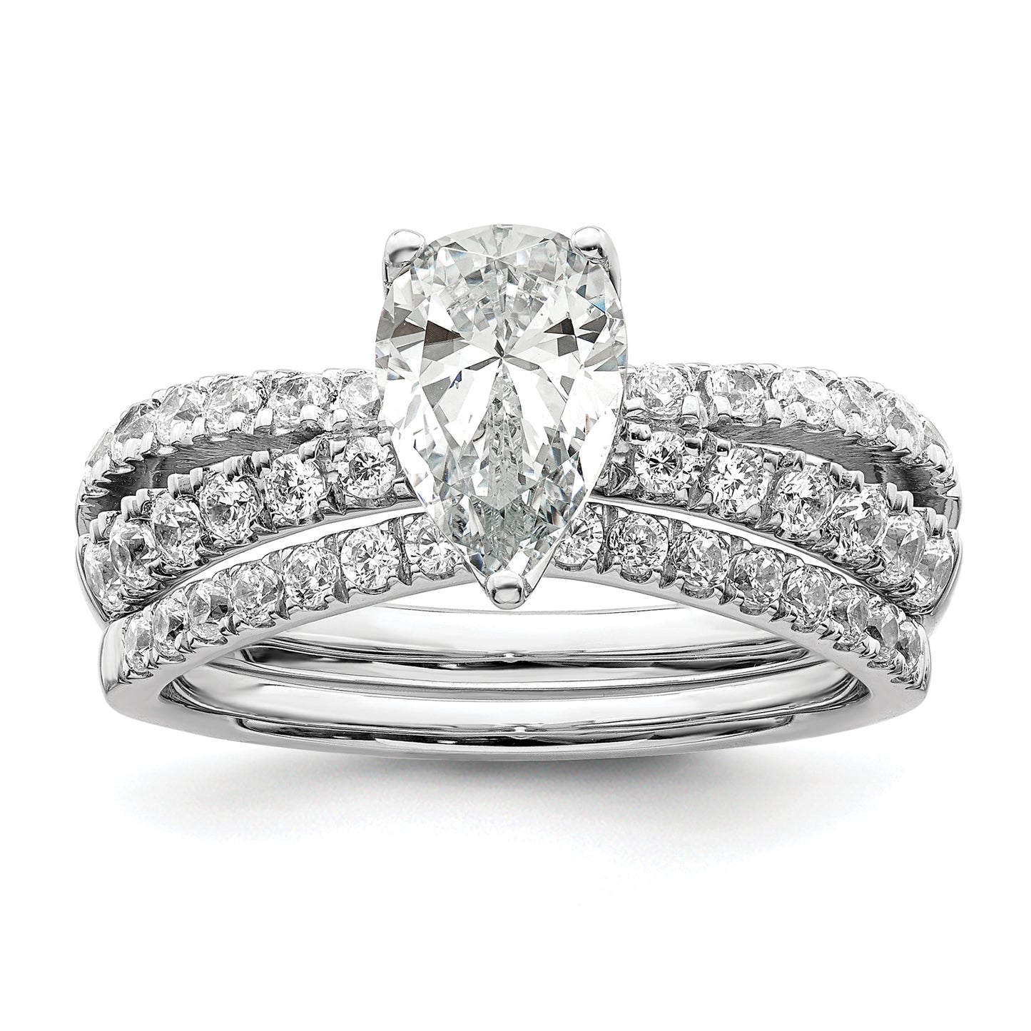 14k White Gold 5/8 Ct. Lab Grown Diamond VS/SI+ G+ 1 Ct. Center Pear Engagement Ring