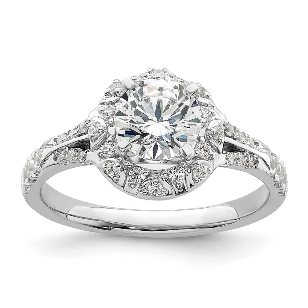 14k White Gold 1/3 Ct. Lab Grown Diamond VS/SI+ G+ 1 Ct. Center Round Semi Mount Halo Engagement Ring