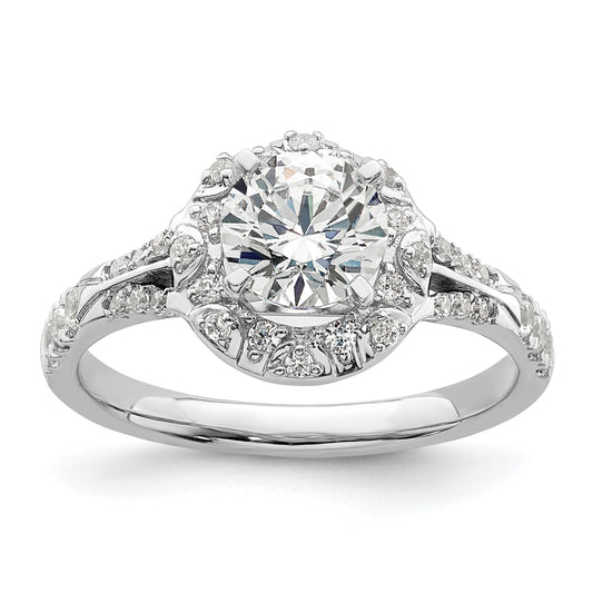 14k White Gold 1/3 Ct. Lab Grown Diamond VS/SI+ G+ 1 Ct. Center Round Halo Engagement Ring