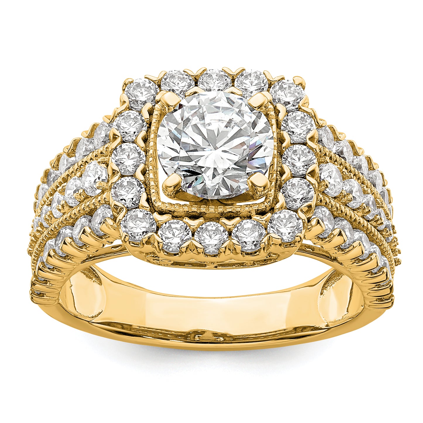 14k Yellow Gold 1 1/3 Ct. Lab Grown Diamond VS/SI+ G+ 1 Ct. Center Round Engagement Ring