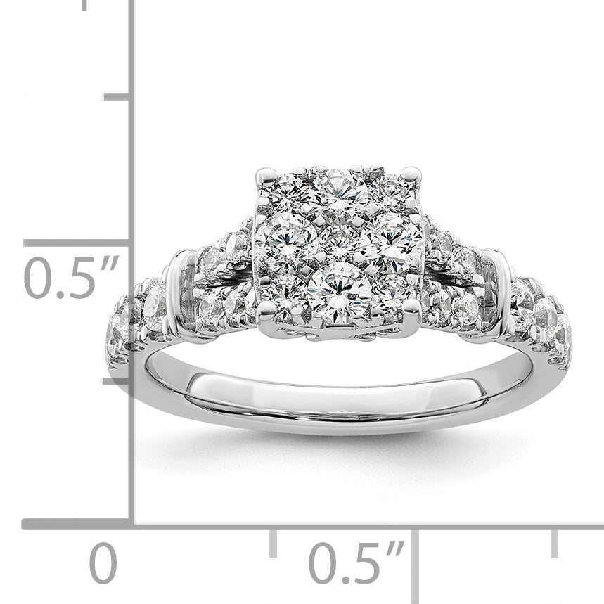 14k White Gold 1 Ct. Lab Grown Diamond VS/SI+ G+ Cluster Engagement Ring