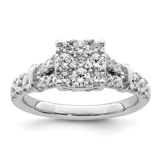 14k White Gold 1 Ct. Lab Grown Diamond VS/SI+ G+ Cluster Engagement Ring