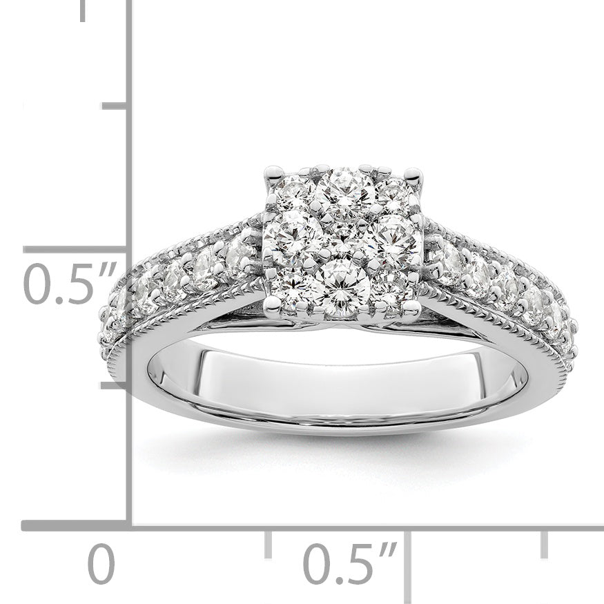 14k White Gold 1 Ct. Lab Grown Diamond VS/SI+ G+ Cluster Engagement Ring