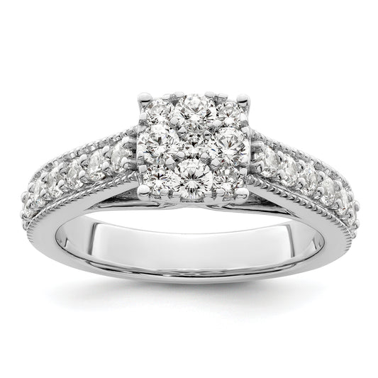 14k White Gold 1 Ct. Lab Grown Diamond VS/SI+ G+ Cluster Engagement Ring