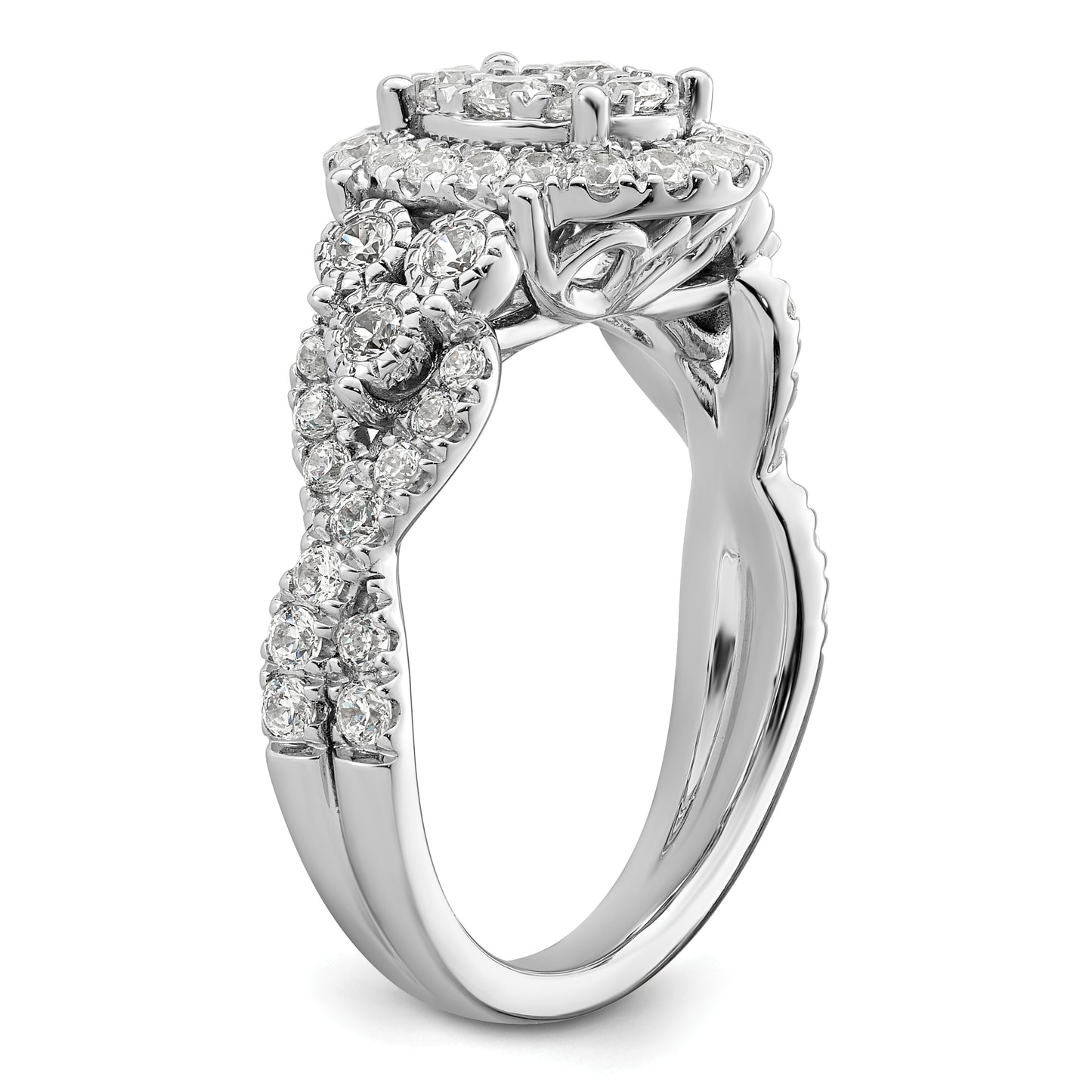 14k White Gold 1 Ct. Lab Grown Diamond VS/SI+ G+ Cluster Engagement Ring