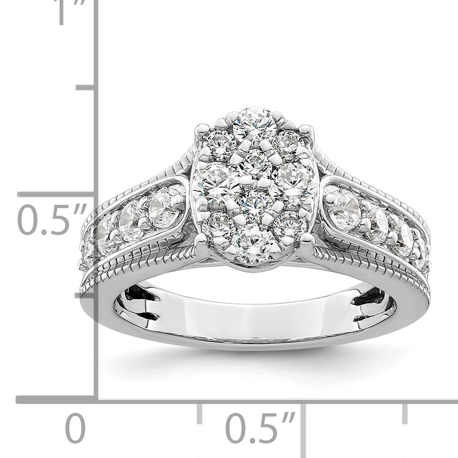 14k White Gold 1 Ct. Lab Grown Diamond VS/SI+ G+ Cluster Engagement Ring