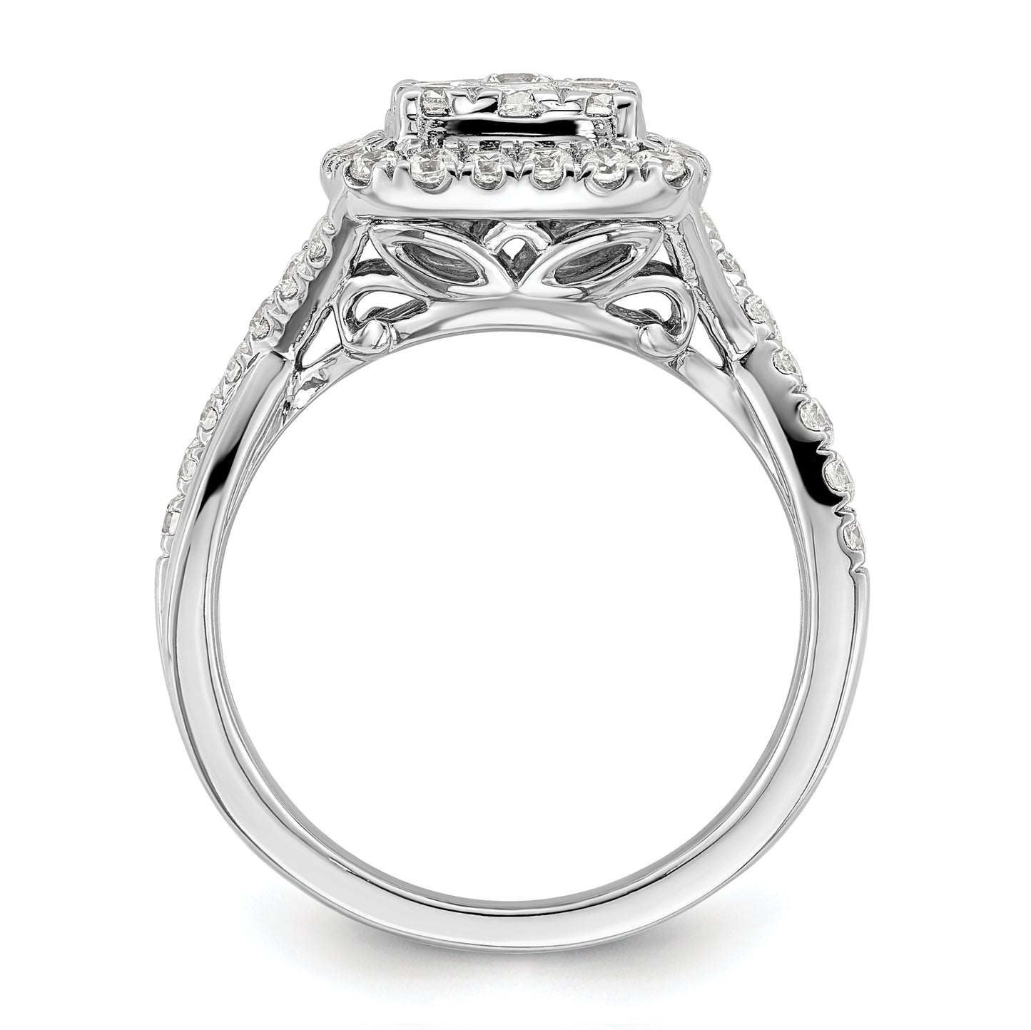 14k White Gold 1 Ct. Lab Grown Diamond VS/SI+ G+ Cluster Engagement Ring