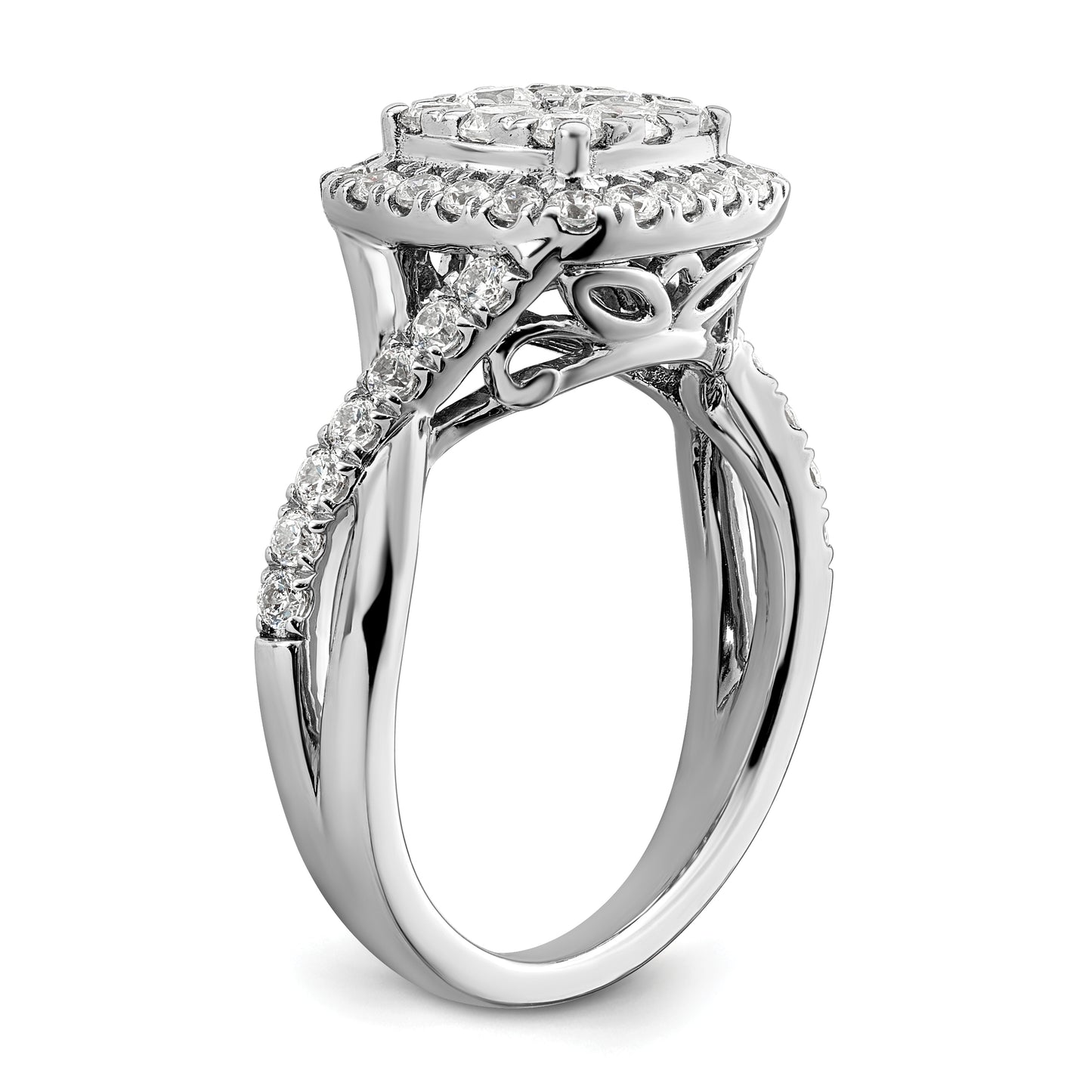 14k White Gold 1 Ct. Lab Grown Diamond VS/SI+ G+ Cluster Engagement Ring