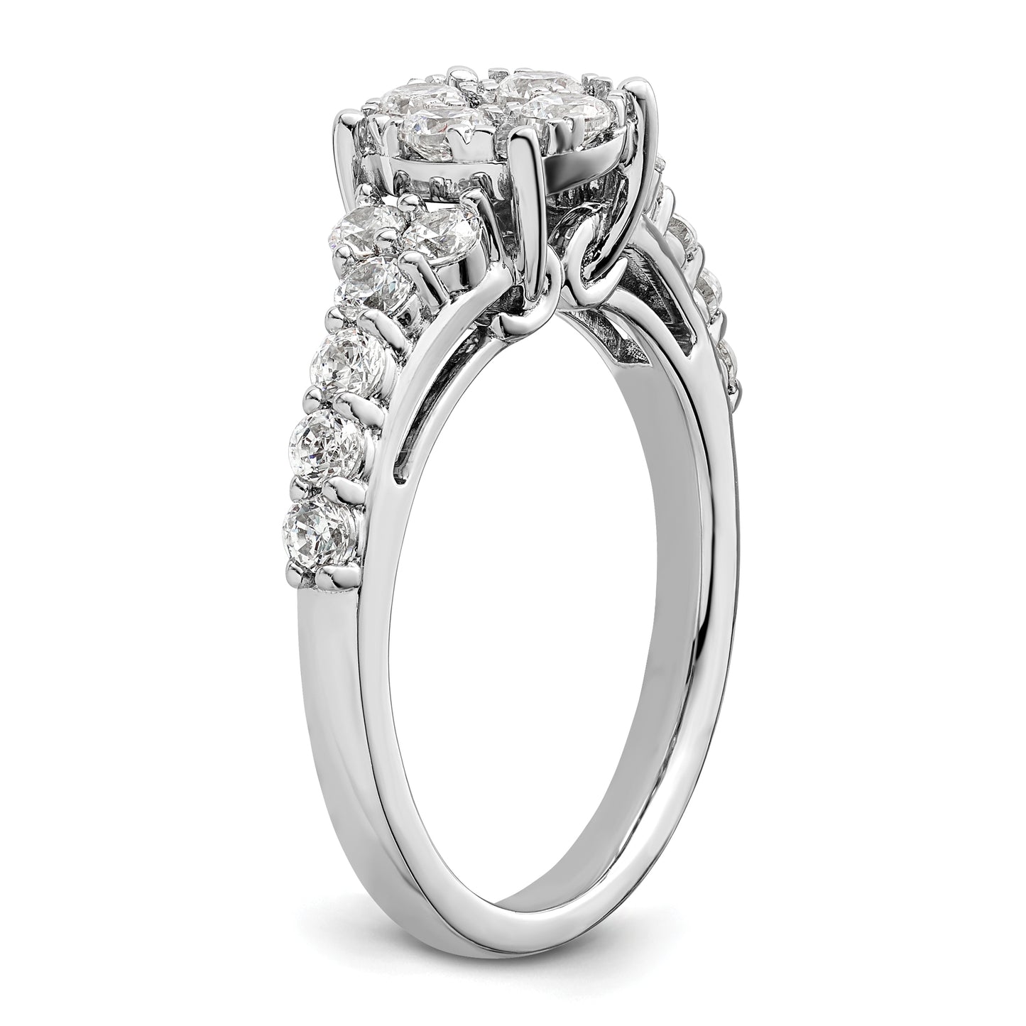 14k White Gold 1 Ct. Lab Grown Diamond VS/SI+ G+ Cluster Engagement Ring