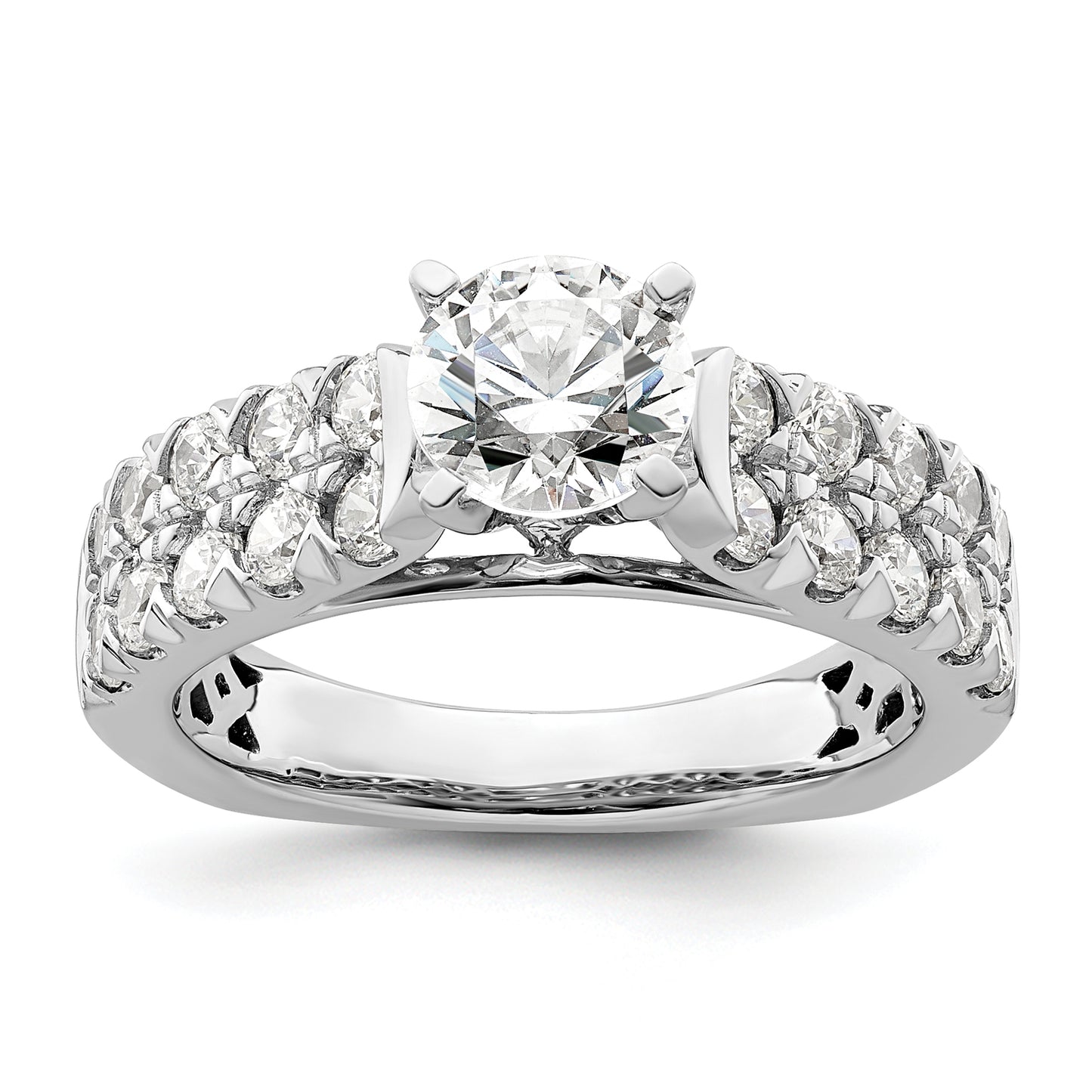 14k White Gold 1 1/10 Ct. Lab Grown Diamond VS/SI+ G+ 1 Ct. Center Round Shared Prong Engagement Ring