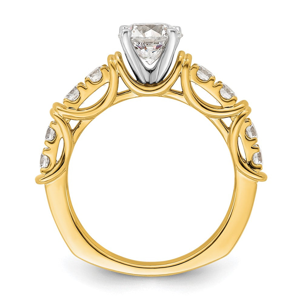 14k Yellow Gold Two Tone 5/8 Ct. Lab Grown Diamond VS/SI+ G+ 1 Ct. Center Round Semi Mount Shared Prong Engagement Ring