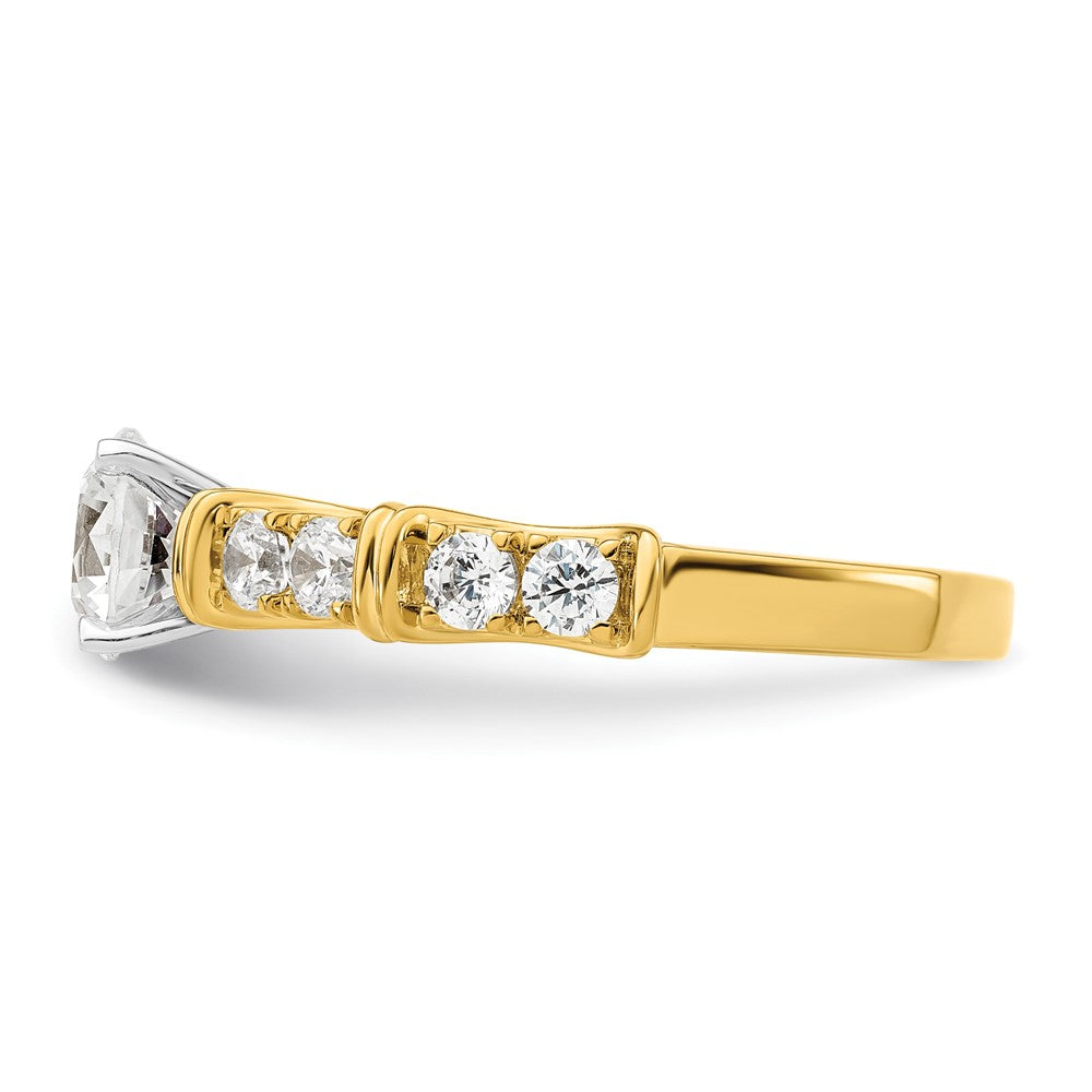 14k Yellow Gold Two Tone 5/8 Ct. Lab Grown Diamond VS/SI+ G+ 1 Ct. Center Round Semi Mount Shared Prong Engagement Ring