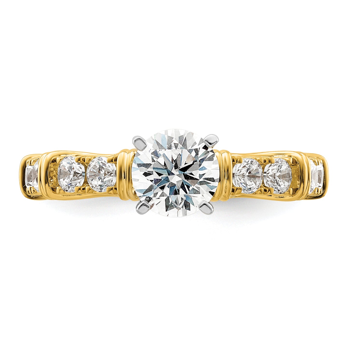 14k Yellow Gold Two Tone 5/8 Ct. Lab Grown Diamond VS/SI+ G+ 1 Ct. Center Round Shared Prong Engagement Ring