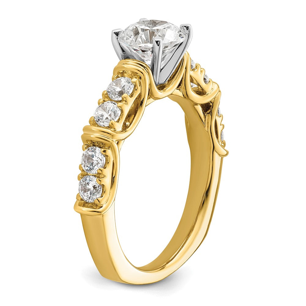 14k Yellow Gold Two Tone 5/8 Ct. Lab Grown Diamond VS/SI+ G+ 1 Ct. Center Round Semi Mount Shared Prong Engagement Ring