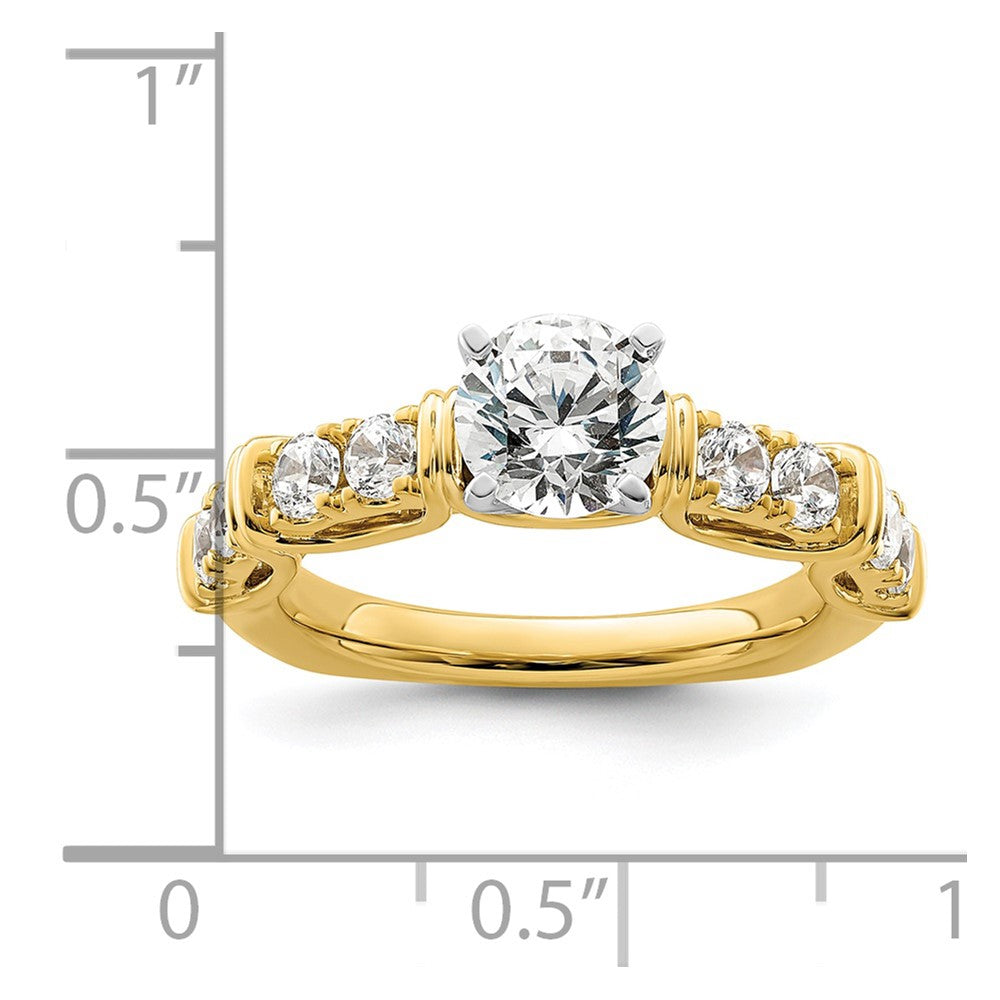 14k Yellow Gold Two Tone 5/8 Ct. Lab Grown Diamond VS/SI+ G+ 1 Ct. Center Round Semi Mount Shared Prong Engagement Ring