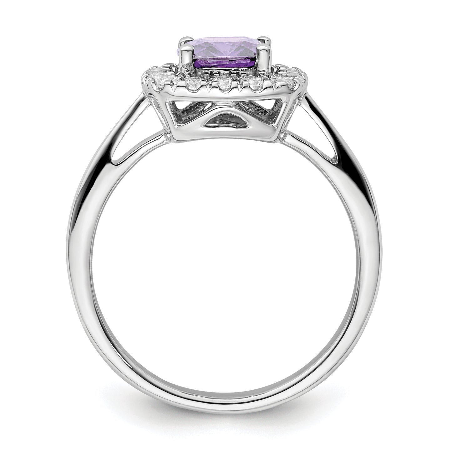 14k White Gold 1/4 Ct. Lab Grown Diamond VS/SI+ G+ February Birthstone Amethyst Halo Ring