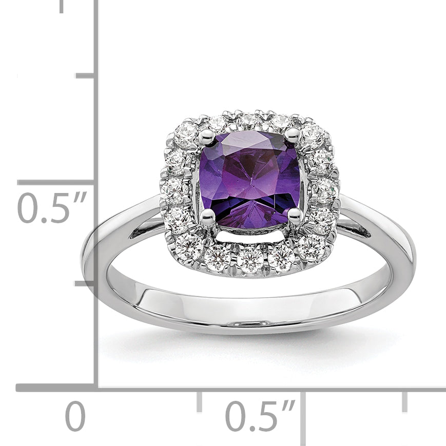 14k White Gold 1/4 Ct. Lab Grown Diamond VS/SI+ G+ February Birthstone Amethyst Halo Ring