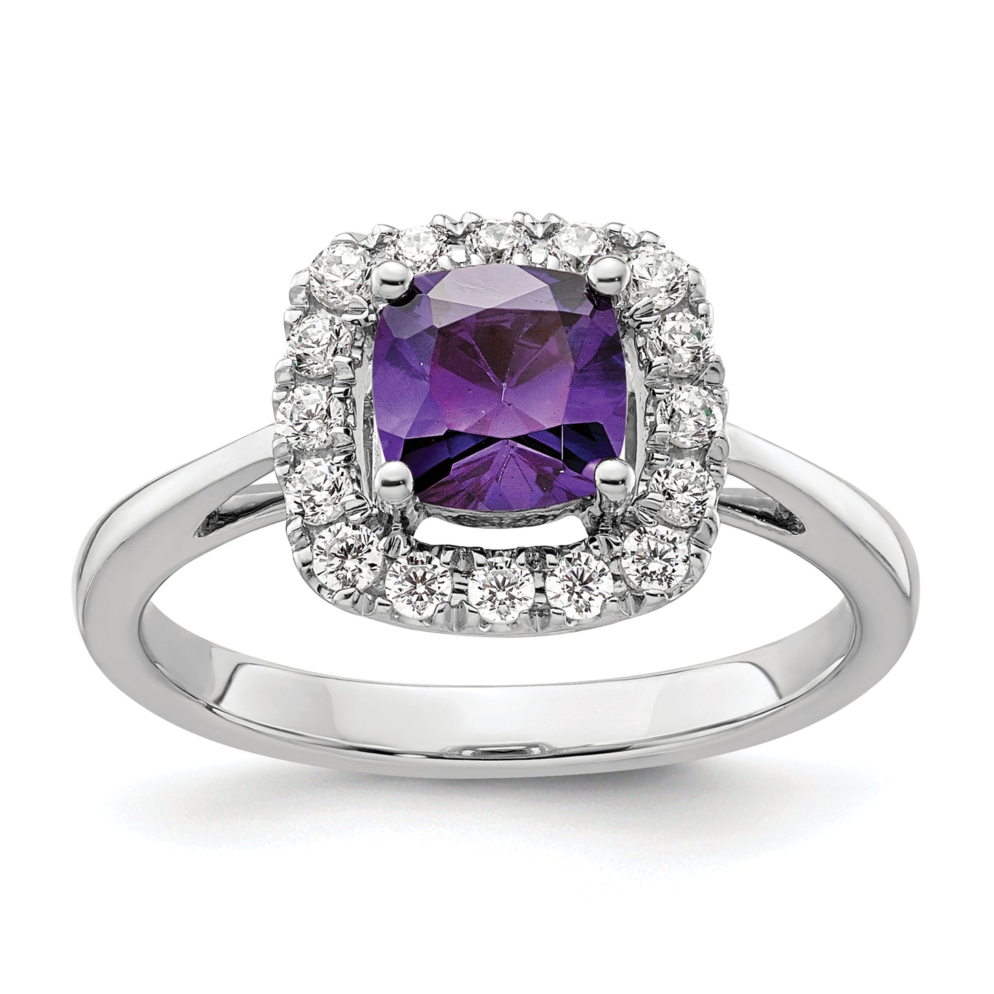 14k White Gold 1/4 Ct. Lab Grown Diamond VS/SI+ G+ February Birthstone Amethyst Halo Ring