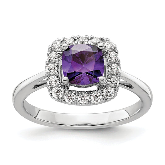 14k White Gold 1/4 Ct. Lab Grown Diamond VS/SI+ G+ February Birthstone Amethyst Halo Ring