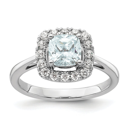 14k White Gold 1/4 Ct. Lab Grown Diamond VS/SI+ G+ March Birthstone Aquamarine Halo Ring