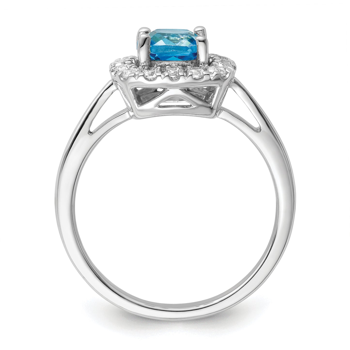 14k White Gold 1/4 Ct. Lab Grown Diamond VS/SI+ G+ December Birthstone Blue Topaz Halo Ring