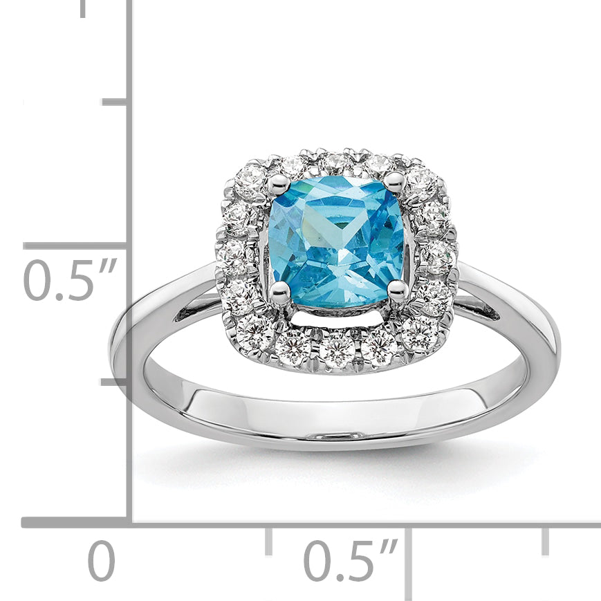 14k White Gold 1/4 Ct. Lab Grown Diamond VS/SI+ G+ December Birthstone Blue Topaz Halo Ring