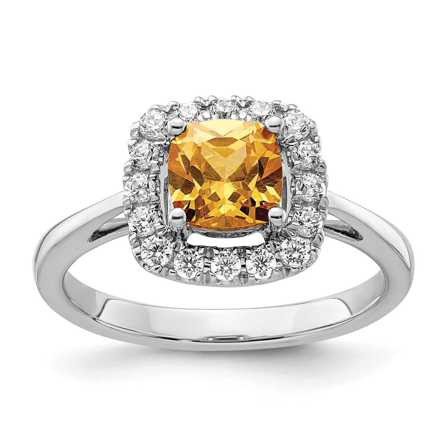 14k White Gold 1/4 Ct. Lab Grown Diamond VS/SI+ G+ November Birthstone Citrine Halo Ring