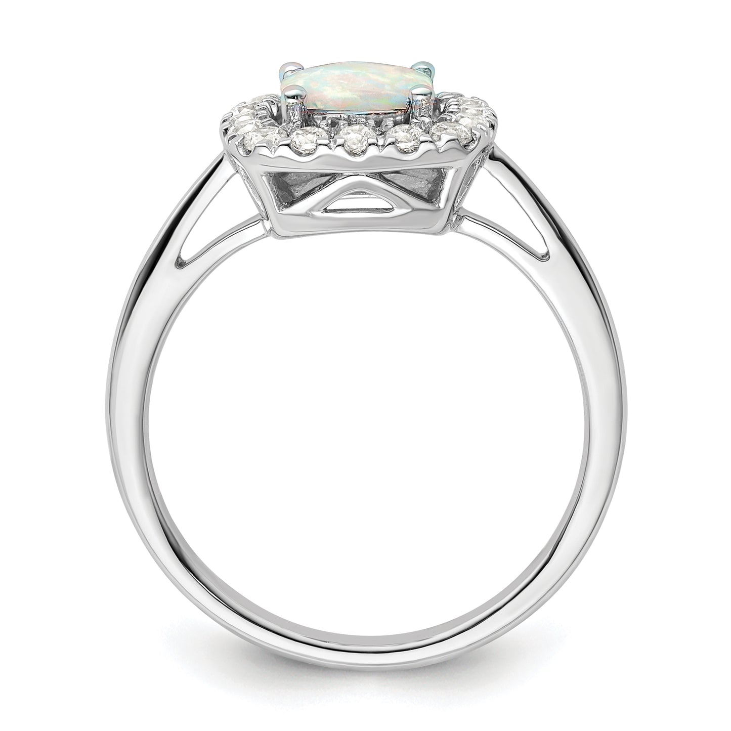 14k White Gold 1/4 Ct. Lab Grown Diamond VS/SI+ G+ October Birthstone Lab Created Opal Halo Ring