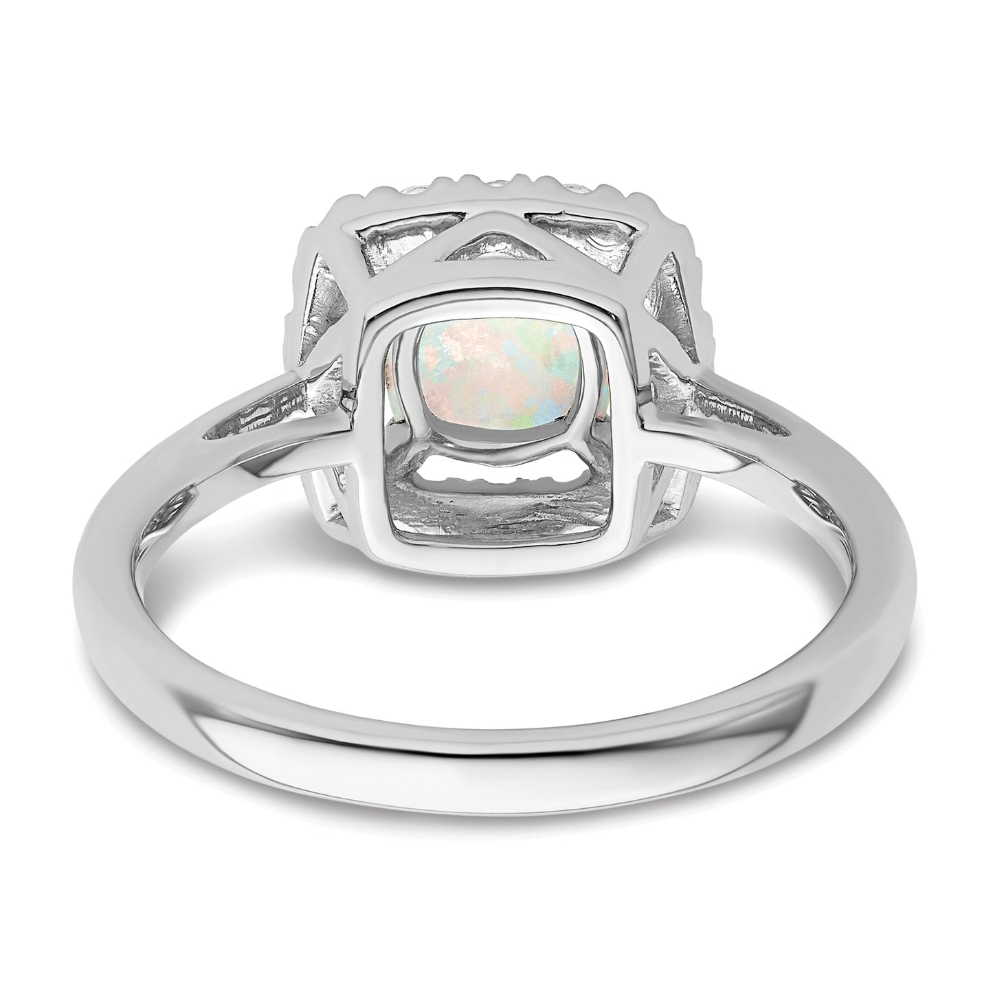 14k White Gold 1/4 Ct. Lab Grown Diamond VS/SI+ G+ October Birthstone Lab Created Opal Halo Ring