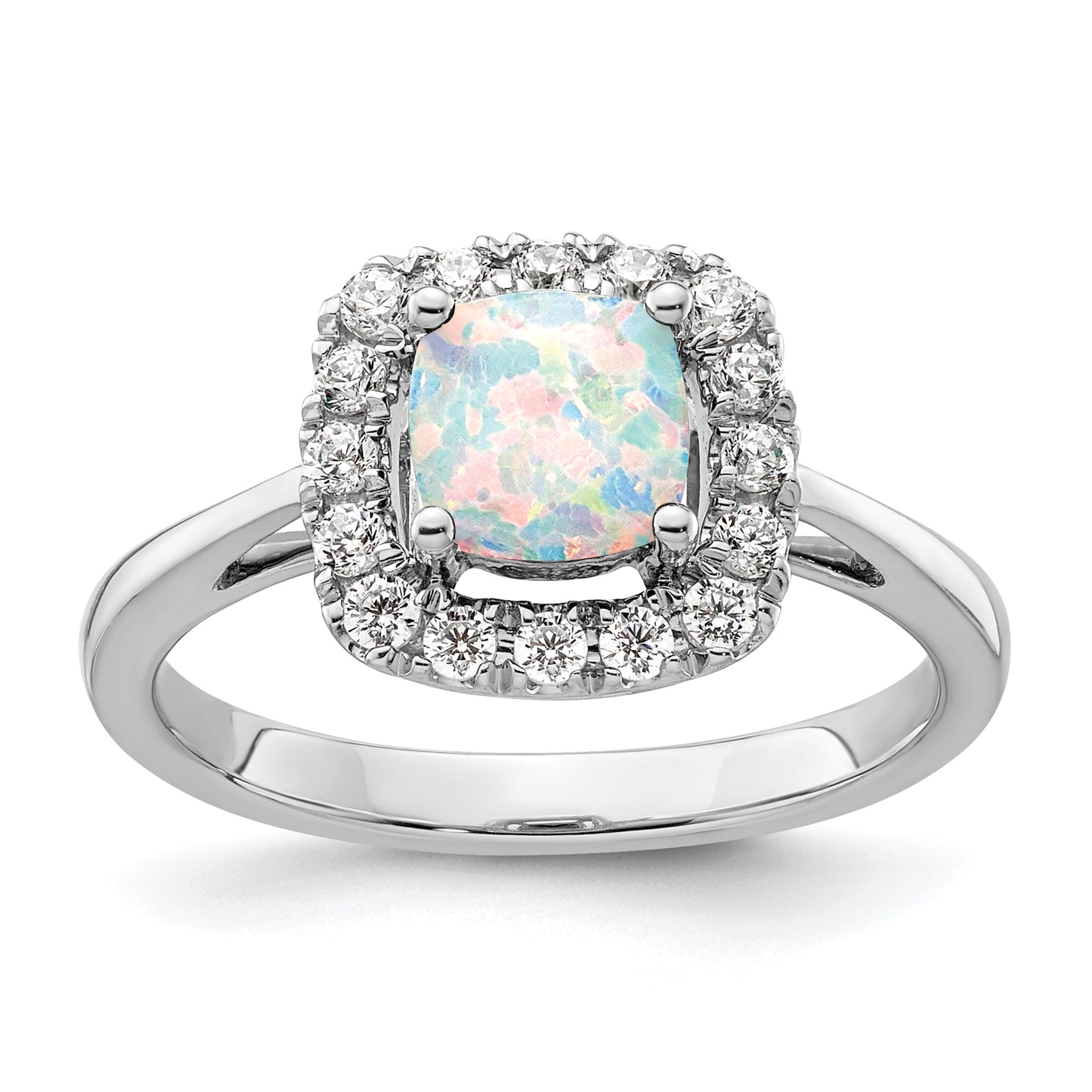 14k White Gold 1/4 Ct. Lab Grown Diamond VS/SI+ G+ October Birthstone Lab Created Opal Halo Ring