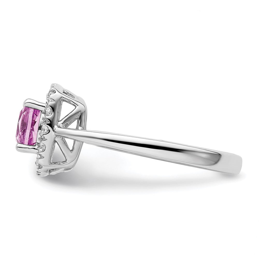 14k White Gold 1/4 Ct. Lab Grown Diamond VS/SI+ G+ October Birthstone Lab Created Pink Sapphire Halo Ring