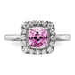 14k White Gold 1/4 Ct. Lab Grown Diamond VS/SI+ G+ October Birthstone Lab Created Pink Sapphire Halo Ring