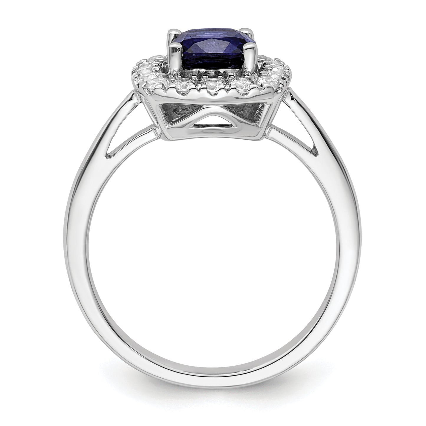 14k White Gold 1/4 Ct. Lab Grown Diamond VS/SI+ G+ September Birthstone Lab Created Blue Sapphire Halo Ring