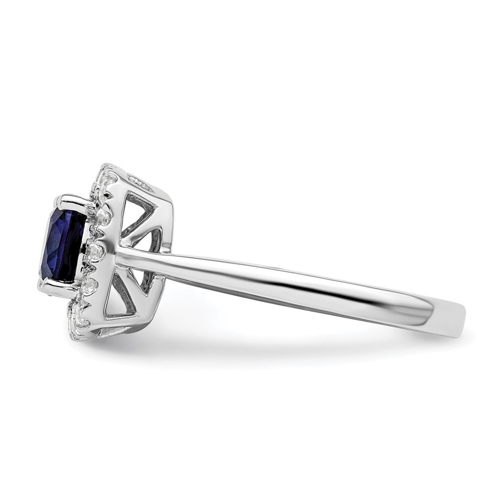 14k White Gold 1/4 Ct. Lab Grown Diamond VS/SI+ G+ September Birthstone Lab Created Blue Sapphire Halo Ring