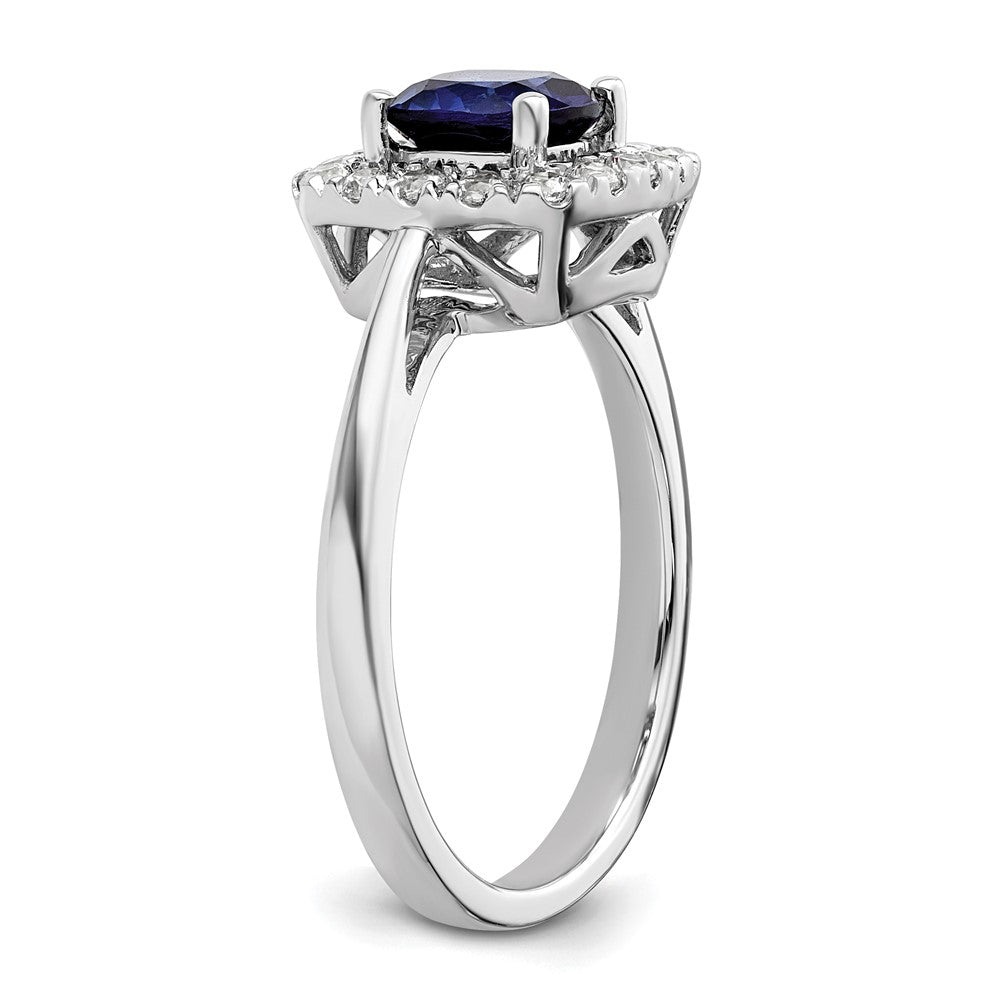 14k White Gold 1/4 Ct. Lab Grown Diamond VS/SI+ G+ September Birthstone Lab Created Blue Sapphire Halo Ring