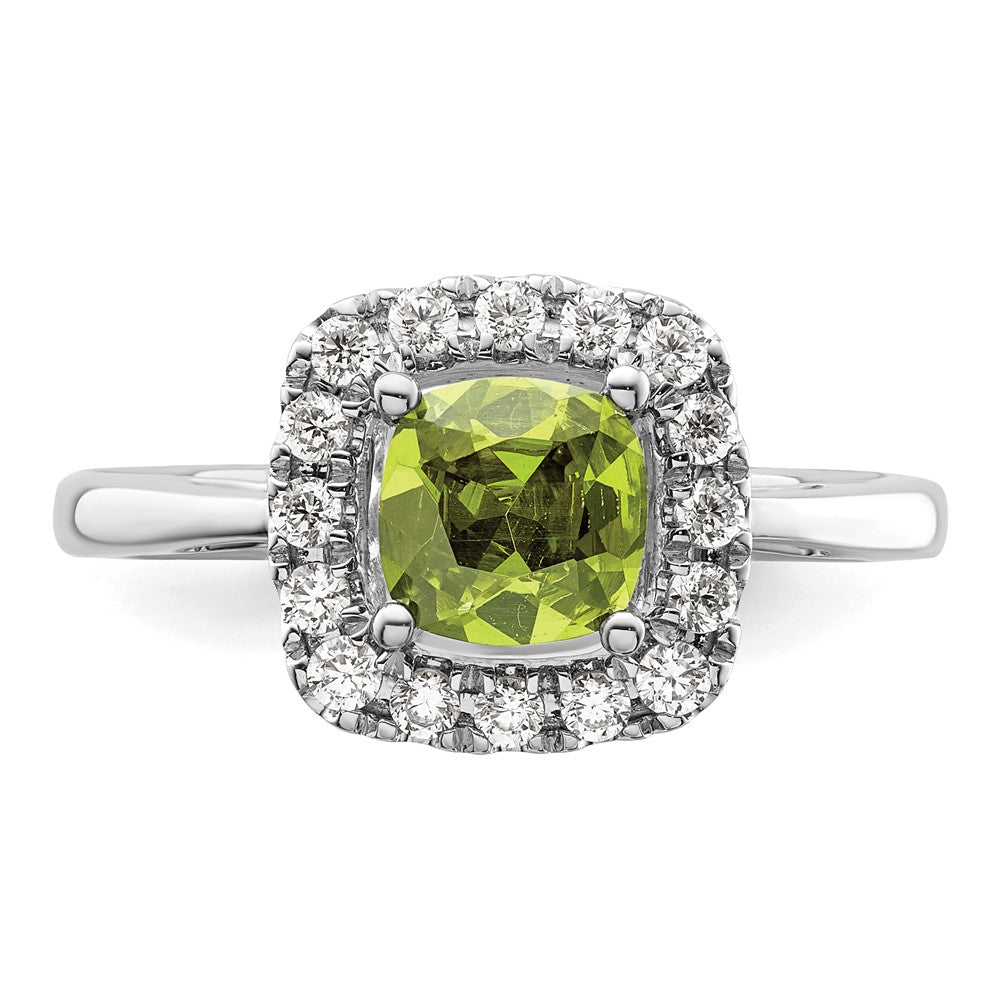 14k White Gold 1/4 Ct. Lab Grown Diamond VS/SI+ G+ August Birthstone Peridot Halo Ring