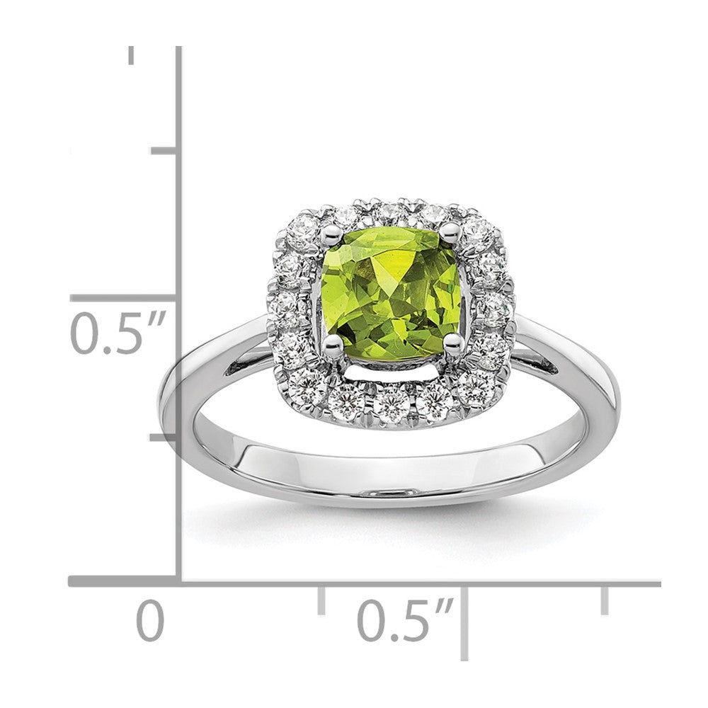 14k White Gold 1/4 Ct. Lab Grown Diamond VS/SI+ G+ August Birthstone Peridot Halo Ring