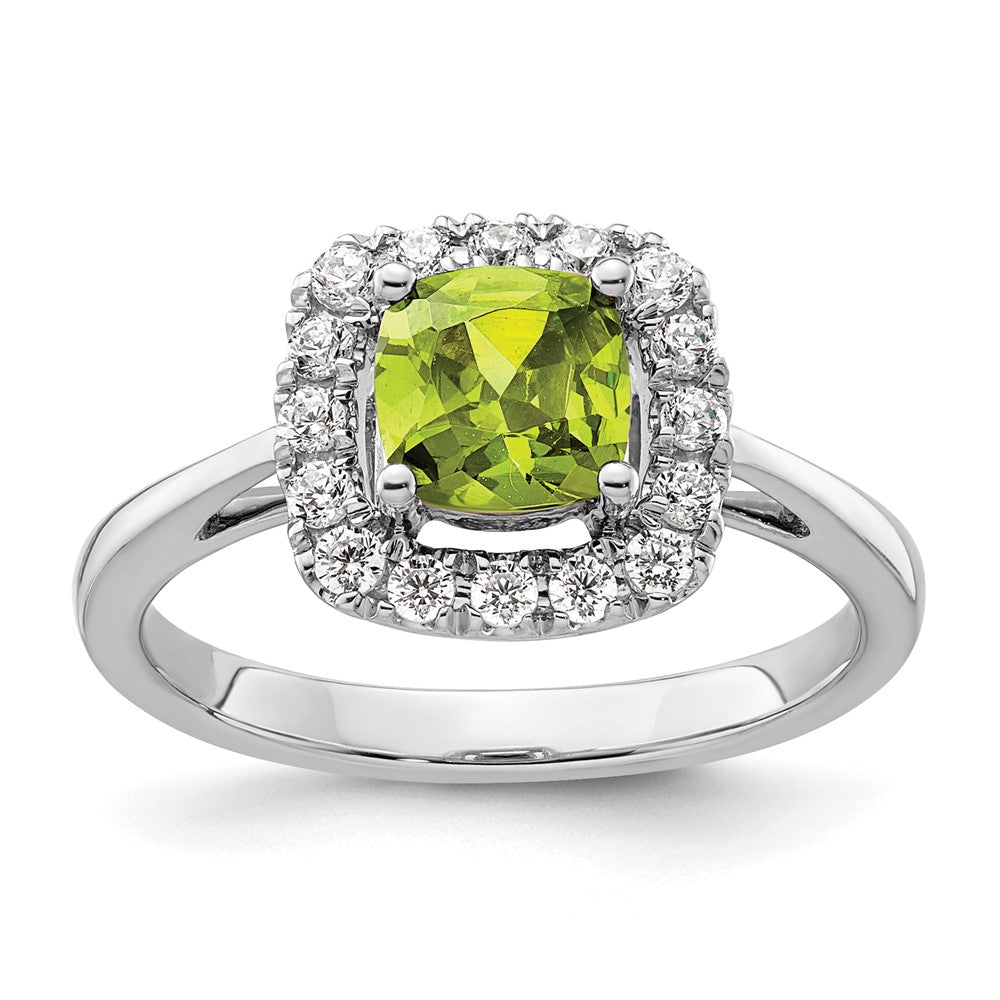 14k White Gold 1/4 Ct. Lab Grown Diamond VS/SI+ G+ August Birthstone Peridot Halo Ring