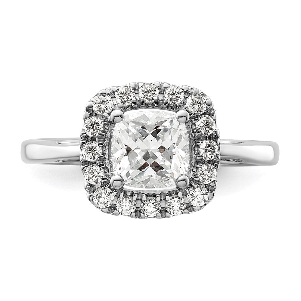 14k White Gold 1/4 Ct. Lab Grown Diamond VS/SI+ G+ April Birthstone White Sapphire Halo Ring