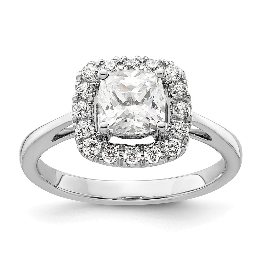 14k White Gold 1/4 Ct. Lab Grown Diamond VS/SI+ G+ April Birthstone White Sapphire Halo Ring