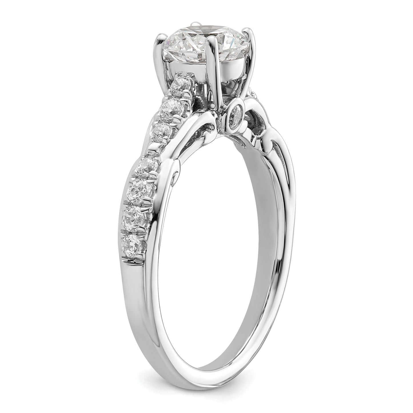 14k White Gold 3/8 Ct. Lab Grown Diamond VS/SI+ G+ 1 Ct. Center Round Shared Prong Engagement Ring