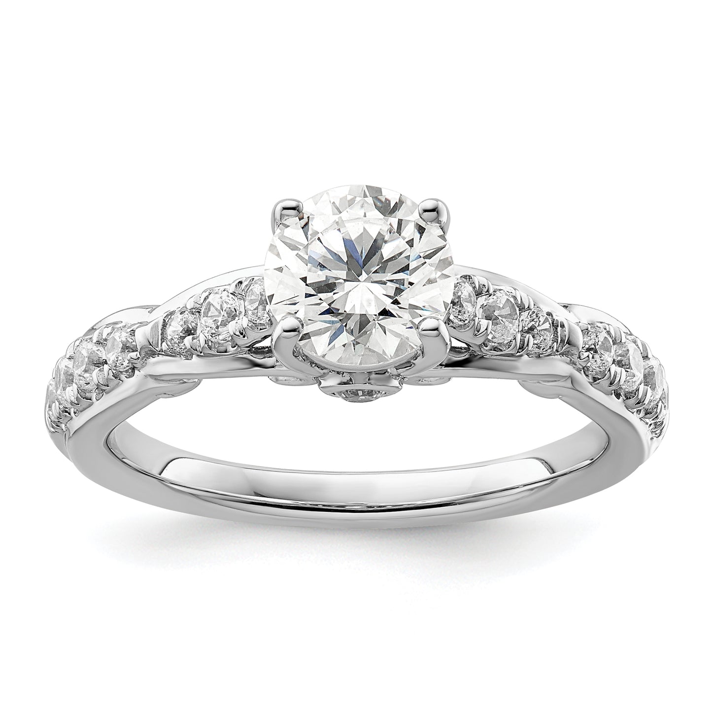 14k White Gold 3/8 Ct. Lab Grown Diamond VS/SI+ G+ 1 Ct. Center Round Shared Prong Engagement Ring