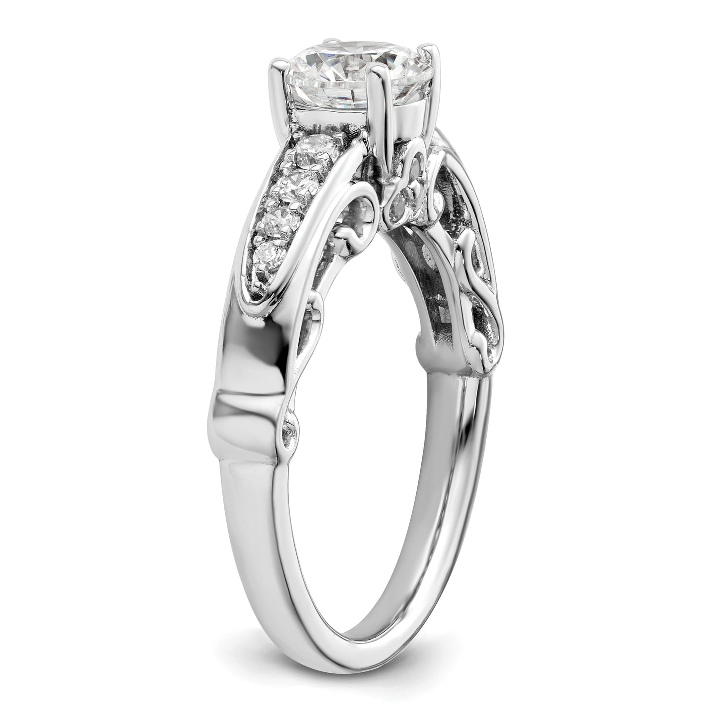 14k White Gold 1/4 Ct. Lab Grown Diamond VS/SI+ G+ 1 Ct. Center Round Channel Set Shared Prong Engagement Ring