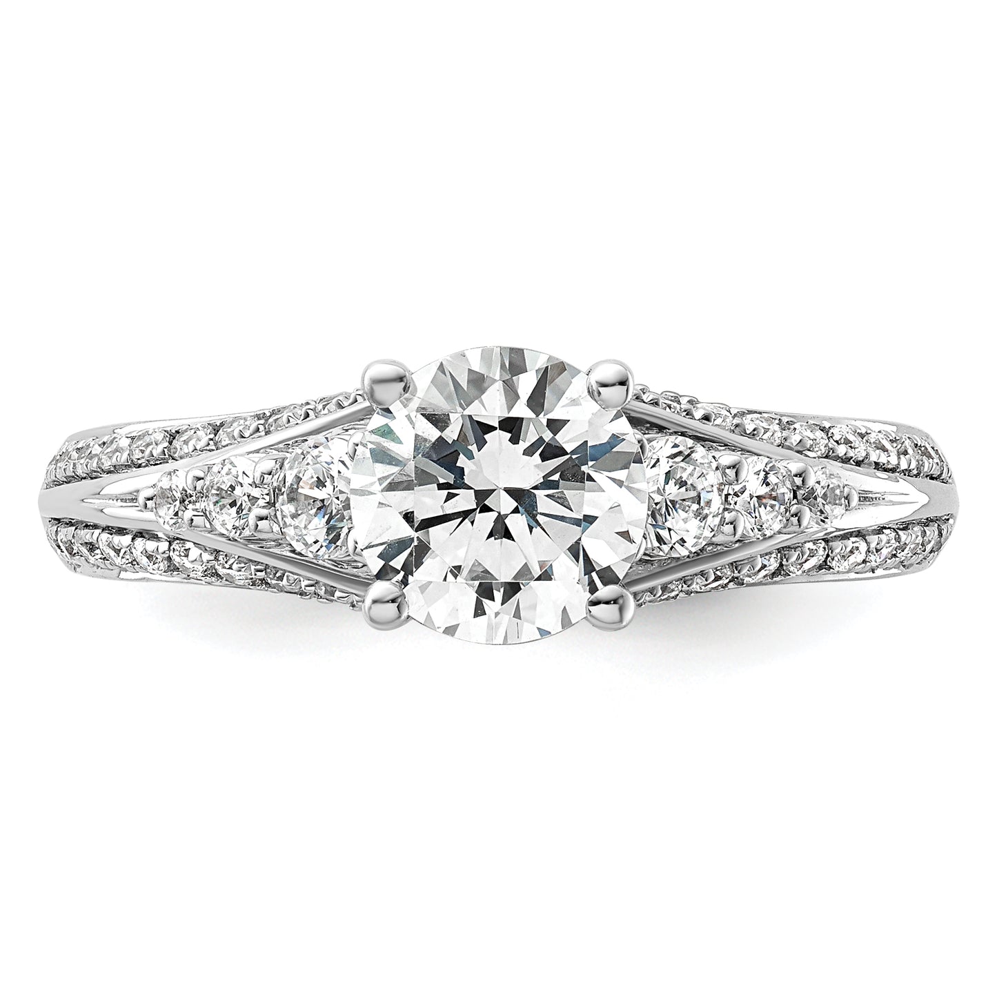 14k White Gold 1/2 Ct. Lab Grown Diamond VS/SI+ G+ 1 Ct. Center Round Channel Set Shared Prong Engagement Ring