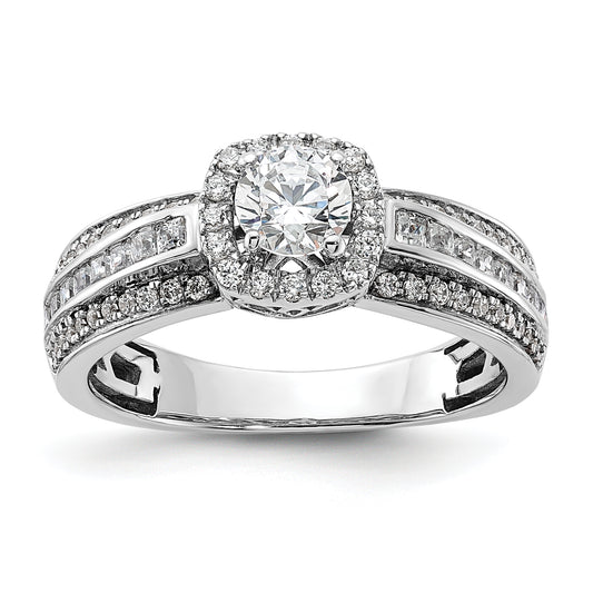 14k White Gold 5/8 Ct. Lab Grown Diamond VS/SI+ G+ 1/2 Ct. Center Round Halo Engagement Ring