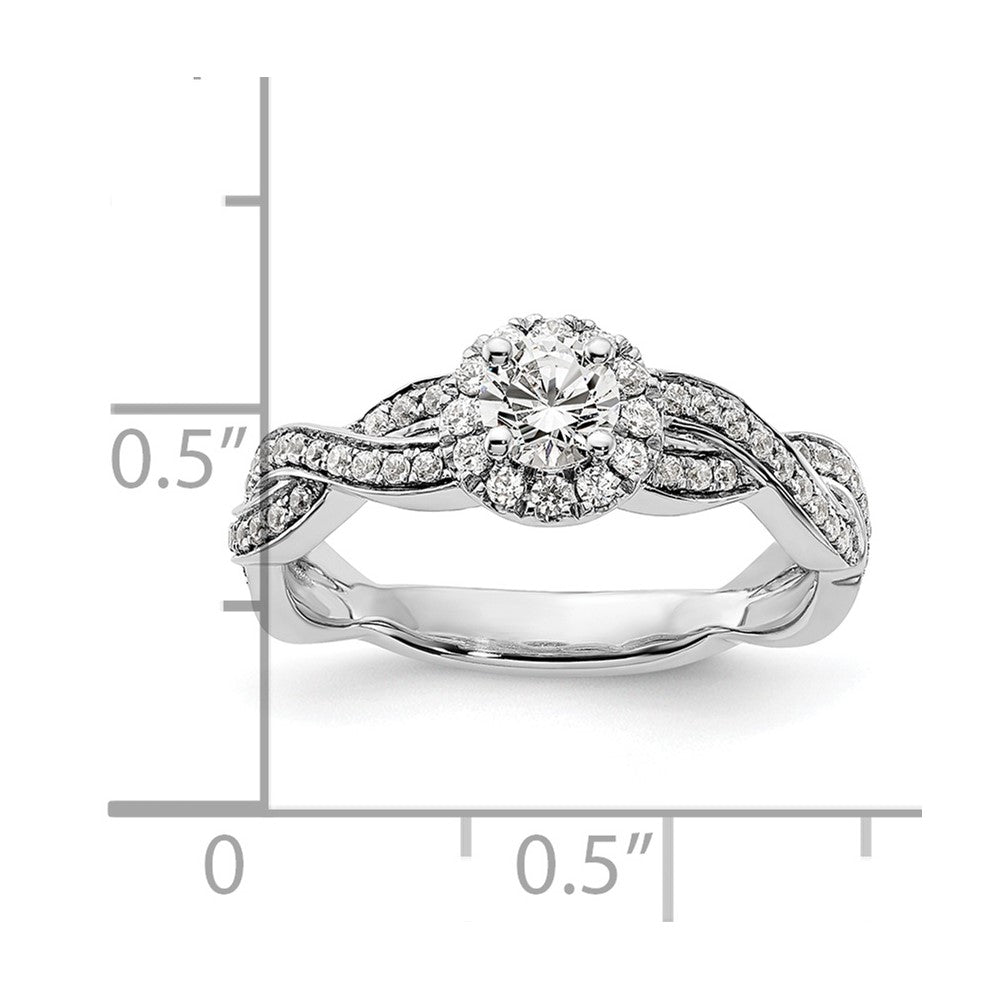 14k White Gold 3/4 Ct. Lab Grown Diamond VS/SI+ G+ Round Complete Fancy Halo Engagement Ring