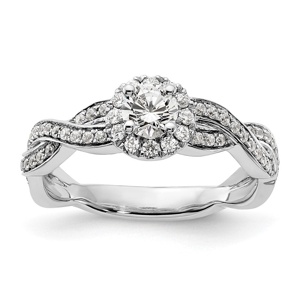 14k White Gold 3/4 Ct. Lab Grown Diamond VS/SI+ G+ Round Complete Fancy Halo Engagement Ring