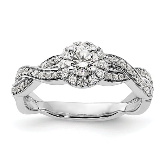 10k White Gold 3/4 Ct. Lab Grown Diamond VS/SI+ G+ Round Fancy Halo Engagement Ring